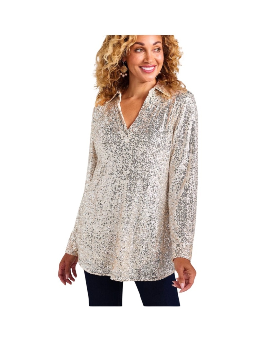 Soft Surroundings All That Glimmers Sequin Knit Tunic Top NWOT Size S